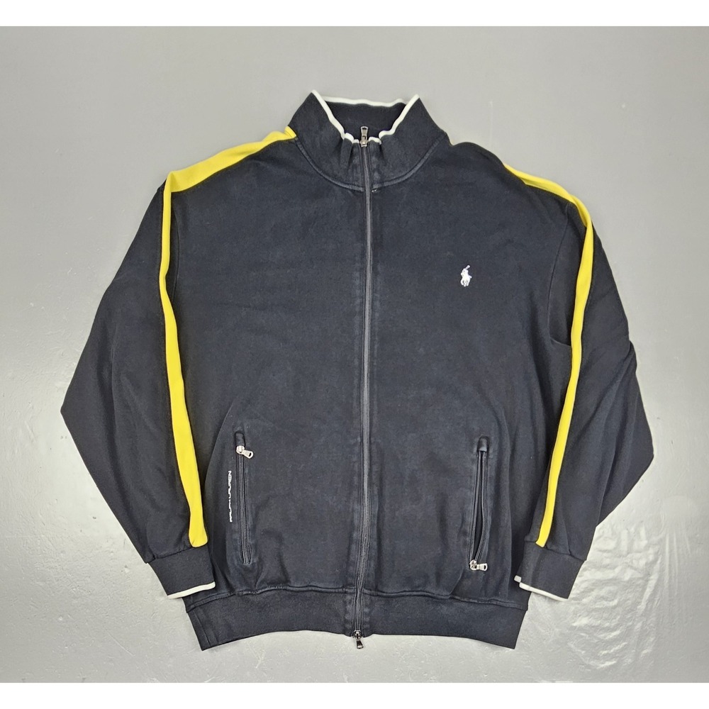 Polo Ralph Lauren Performance Track Jacket Mens XLT Black Yellow Full Zip